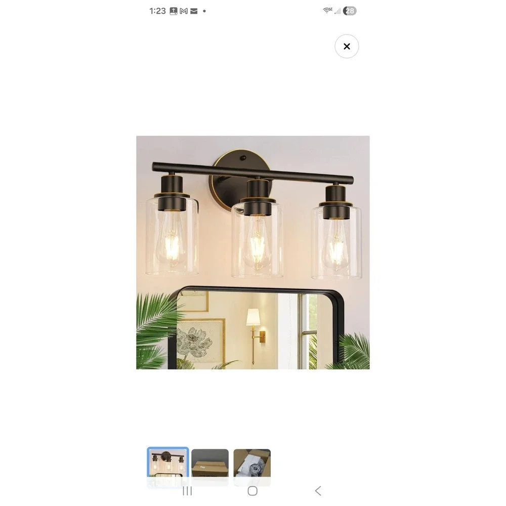 3-Light Bathroom Light Fixtures, Brown and Gold Bathroom Wall Lights, Modern ...